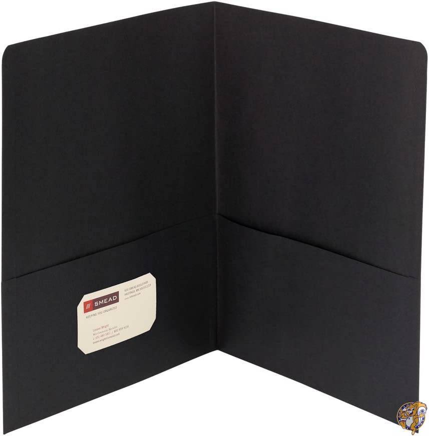 Two-Pocket Portfolio, Embossed Leather Grain Paper, Black, 25/Box (並行輸入品)
