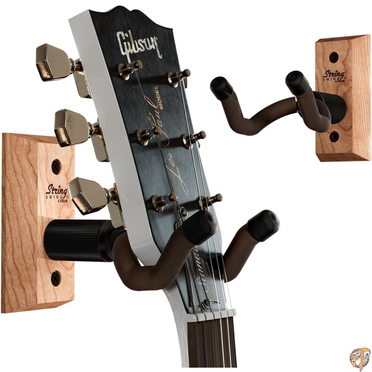 【クーポン配信中】String Swing - CC01K アコースティックギター＆エレキギター用壁掛けギターハンガー＆取付用ブラケットホルダー オーク 2個入り