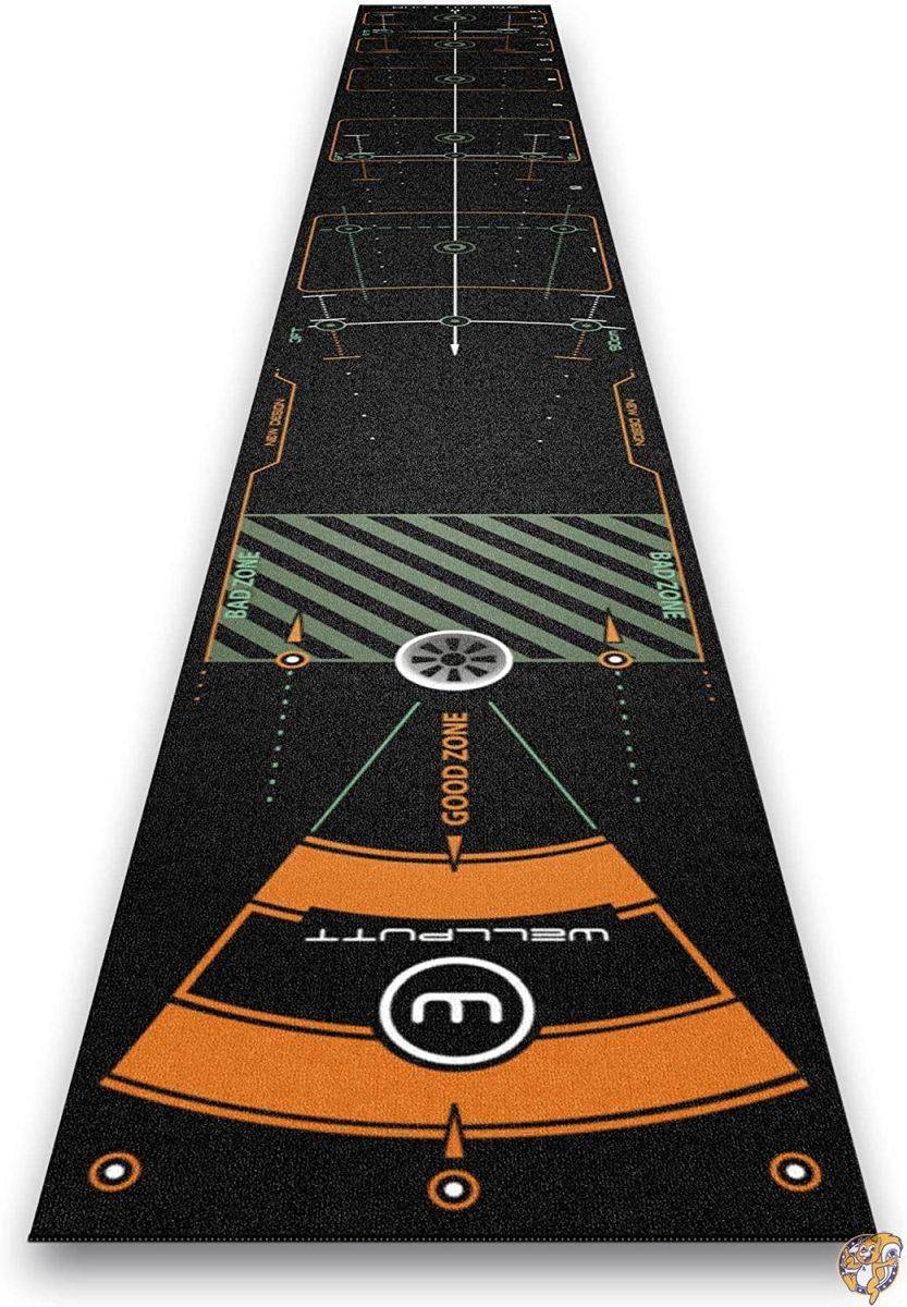 【クーポン配信中】Wellputt プレミアムパッティングマット 3コース 13フィート (4m) ブラック トレーニングエイド