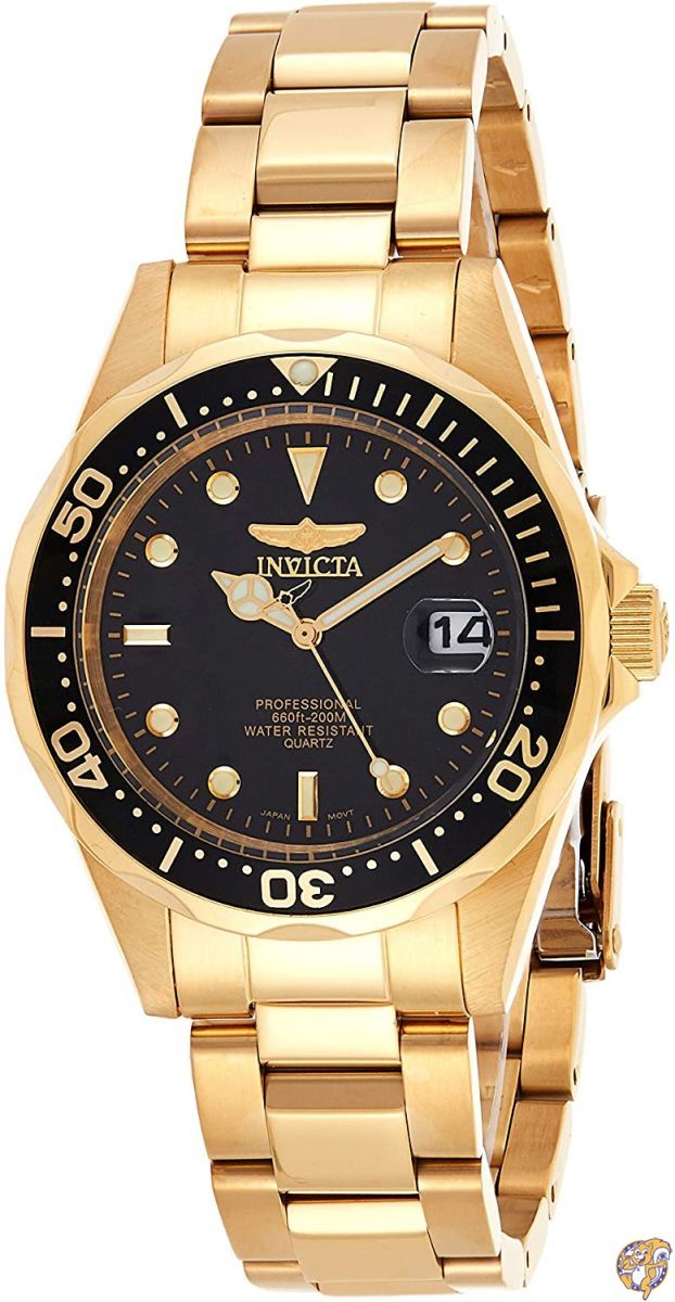 【ポイント2倍!15日】[インビクタ] 腕時計 Pro Diver 石英 37.5mm ケース ゴールド ステンレス鋼ストラップ ブラックダイヤル 8936 メンズ 送料無料