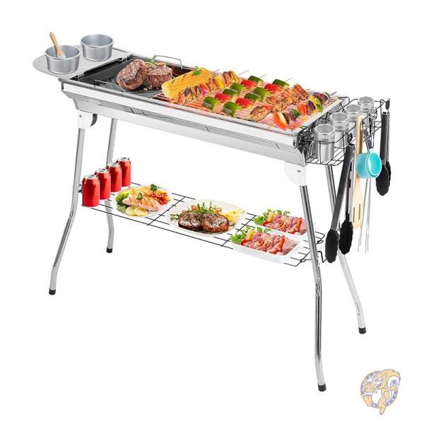 BBQグリル スパイスプレート/ストレージ/ホルダー付き 折りたたみ 網焼き アウトドア キャンプ KOCASO コカソ