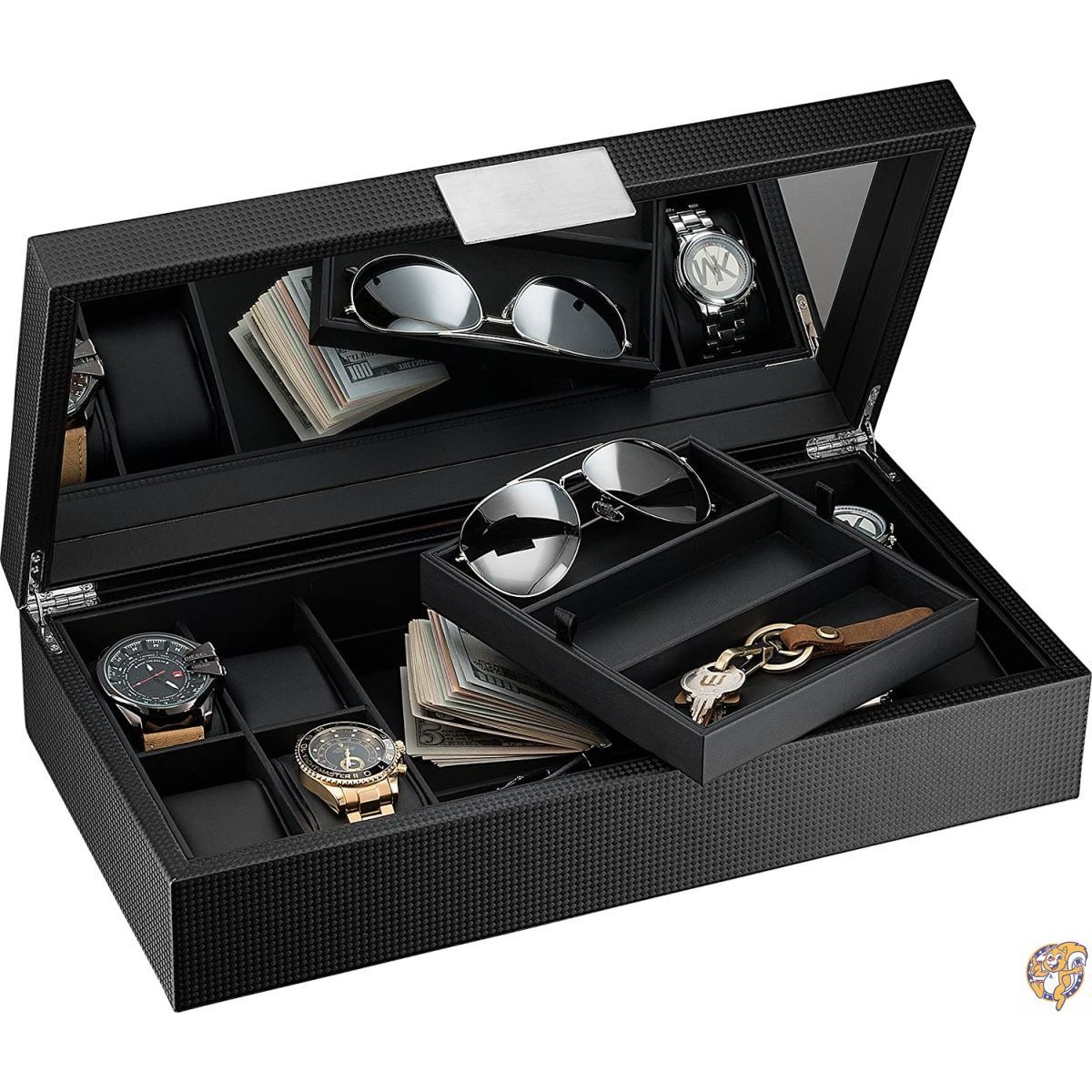 【25日最大4000円クーポン】Watch and Sunglasses Box with Valet Tray for Men -14 Slot Luxury Display 送料無料｜パームスアメリカ