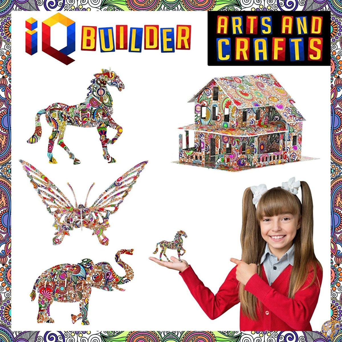 【先着55名様!全品555円クーポン配信中】IQ BUILDER 3D ART colouring PUZZLES FOR KIDS AND ADULTS BEST FUN CREATIVE 送料無料