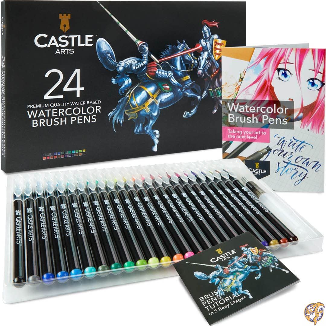 【クーポン配信中】Castle Art Supplies 水彩ブラシペン 24本セット - 鮮やかなマーカー 柔軟なナイロンブラシ先端 塗り絵 書道 絵 筆記用 - 送料無料