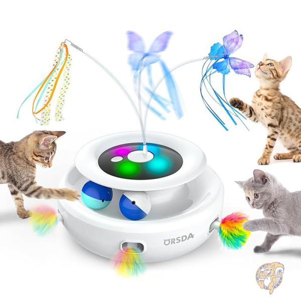 【クーポン配信中】猫 おもちゃ 室内猫用 3-in-1 電子もぐらたたき 蝶の羽 トラックボール ペット用品 ORSDA