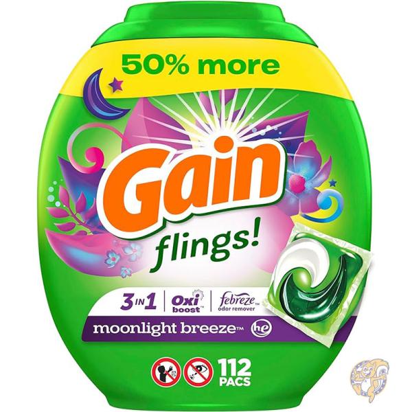 【クーポン配信中】ゲイン Gain flings ランドリー ポッド 洗濯洗剤 HE 互換 112個 ムーンライト ブリーズ アメリカ洗剤｜パームスアメリカ
