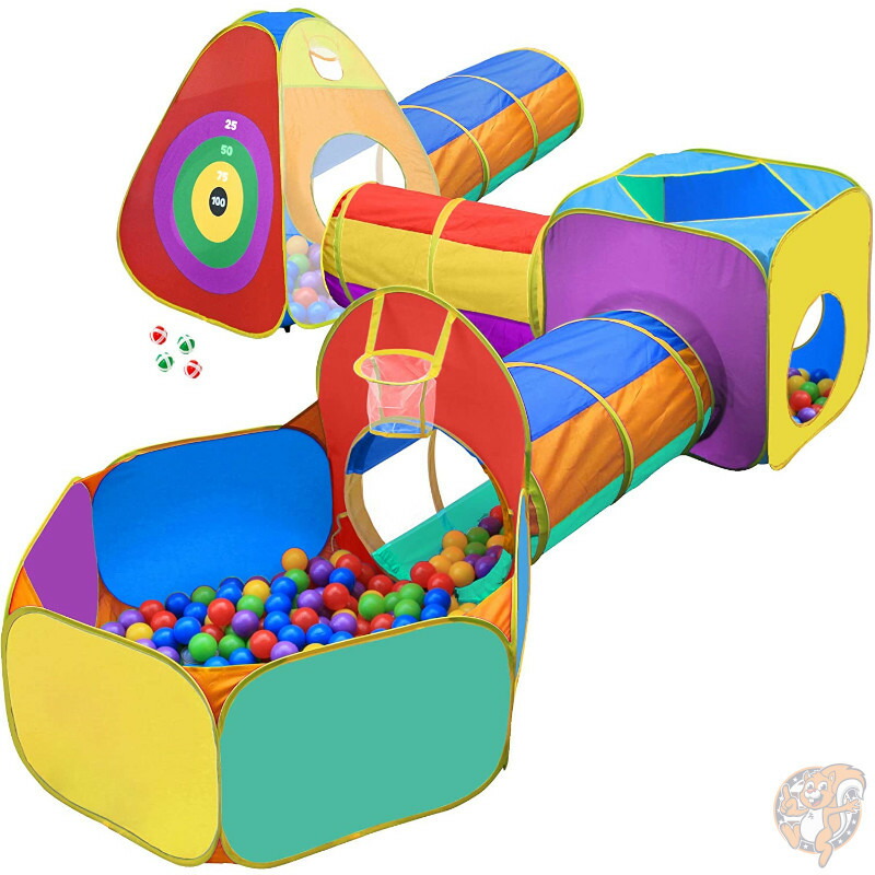 【クーポン配信中】Hide N Side ポップアップ プレイテント×2 トンネル×3 ボールプール×1の6点セット バスケットゴール付き 室内 送料無料