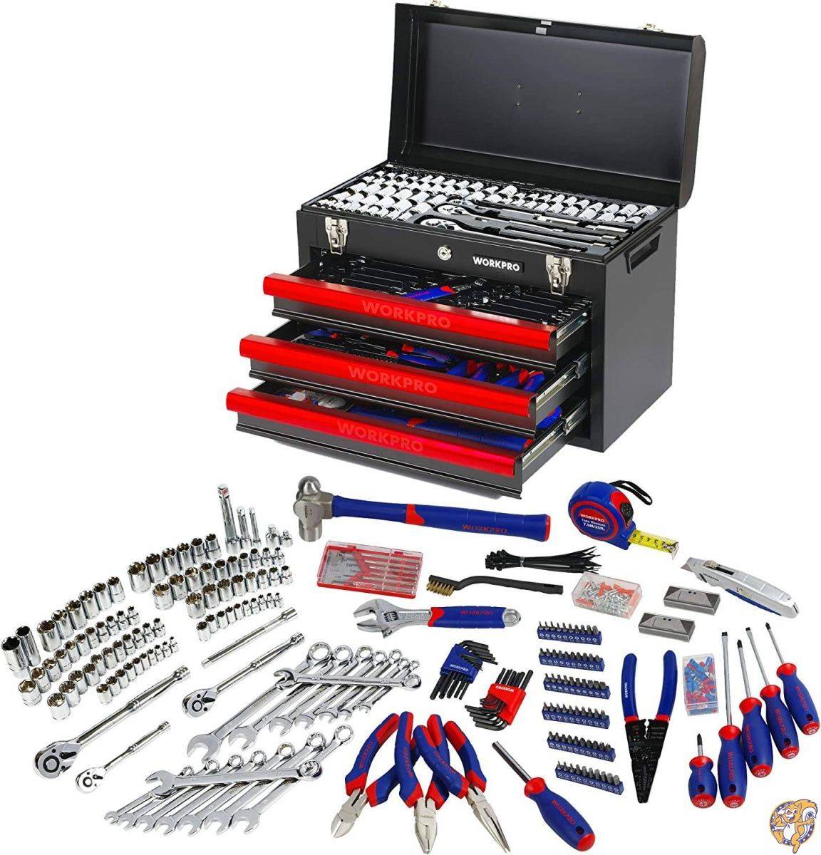 【クーポン配信中】WORKPRO W009044A 408-Piece Mechanics Tool Set with 3-Drawer Heavy Duty