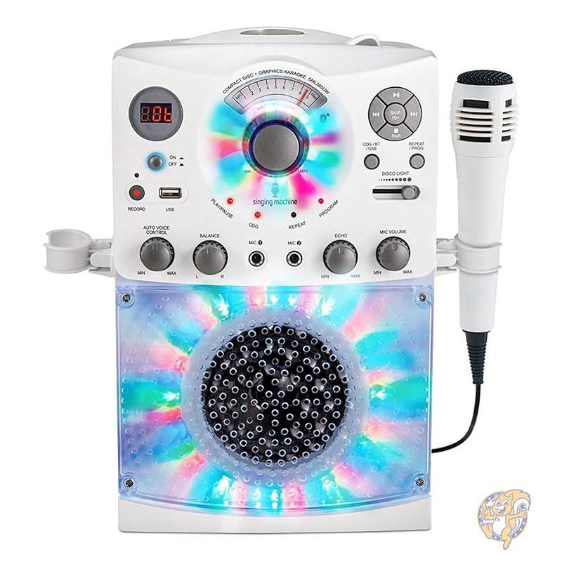 【ポイント2倍!15日】カラオケマシン ポータブル 有線マイク LEDディスコライト付き SML385BTW カラオケマシーン 家庭用