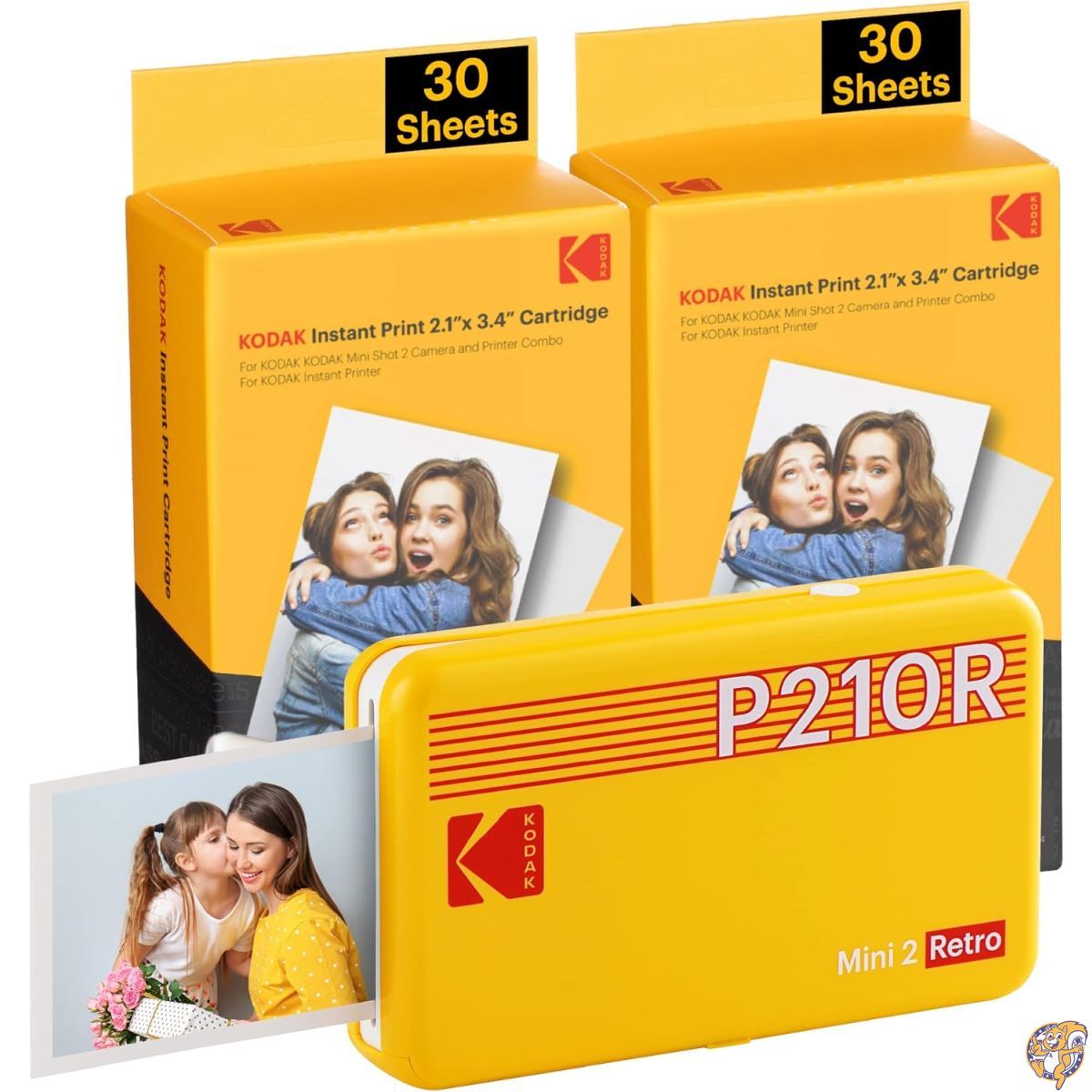 コダック KODAK Mini 2 Retro 4PASSポータブルフォトプリンター(5,3x8,6cm)＋68枚バンドル,イエロー