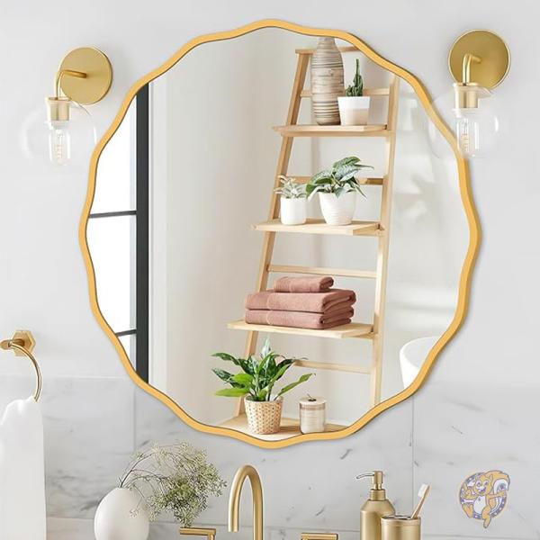 楽天市場】ゴールド ラウンドミラー 壁装飾用 60cm ウェーブミラー