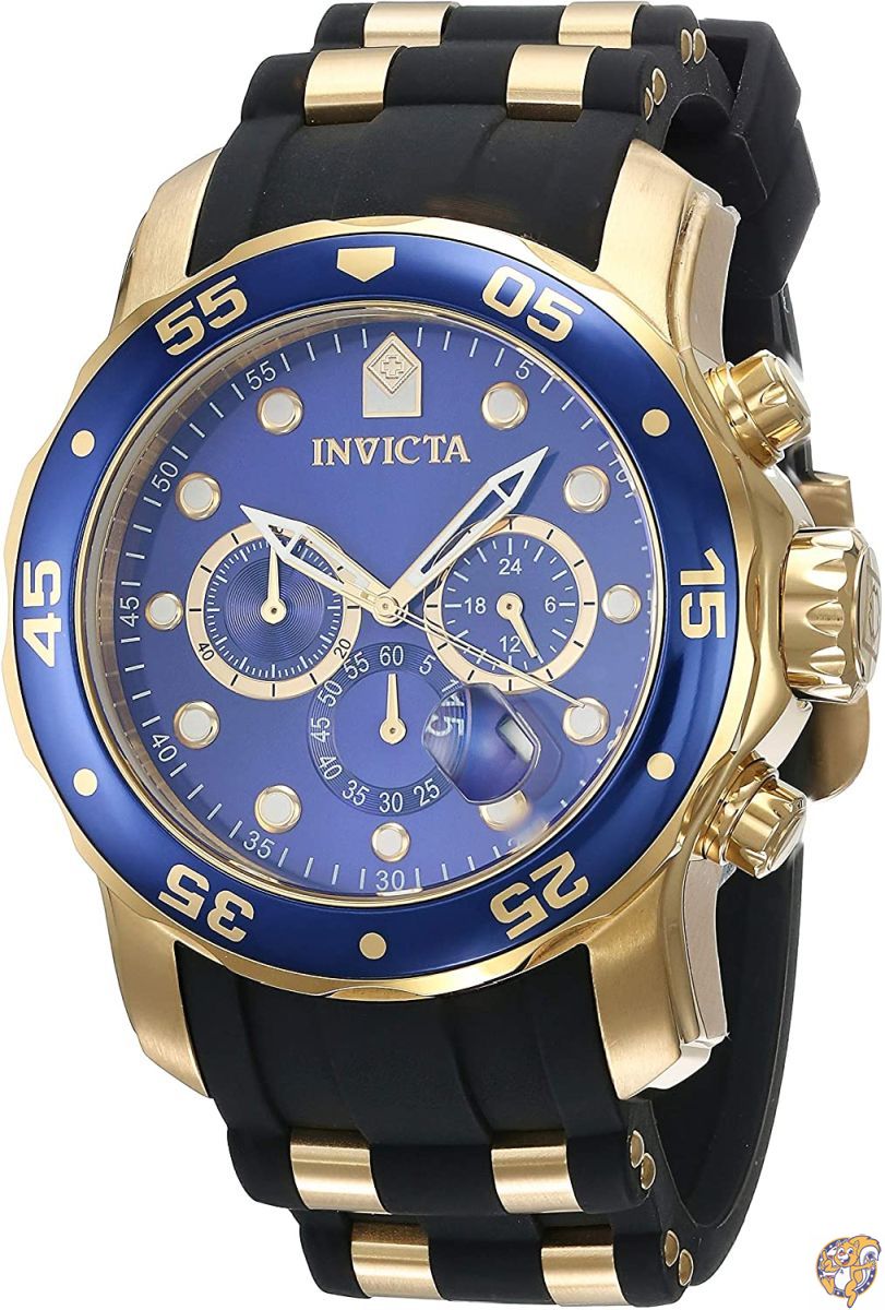 【クーポン配信中】[インビクタ] 腕時計 Pro Diver 石英 48mm ケース ゴールド ブラック ステンレススチール ポリウレタンストラップ 青ダイヤル 送料無料