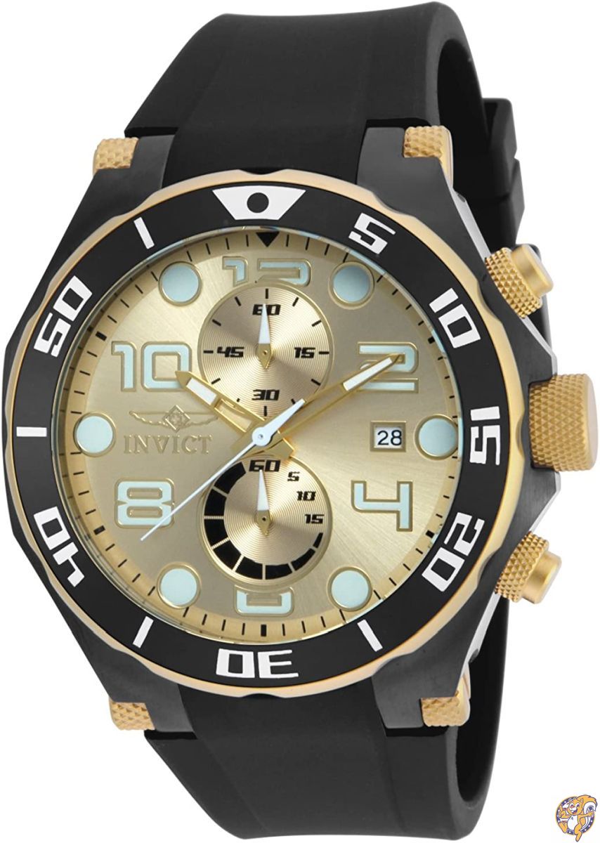[インビクタ] 腕時計 Pro Diver 石英 50mm ケース ブラック ポリウレタンストラップ ゴールドダイヤル 17815 メンズ 送料無料