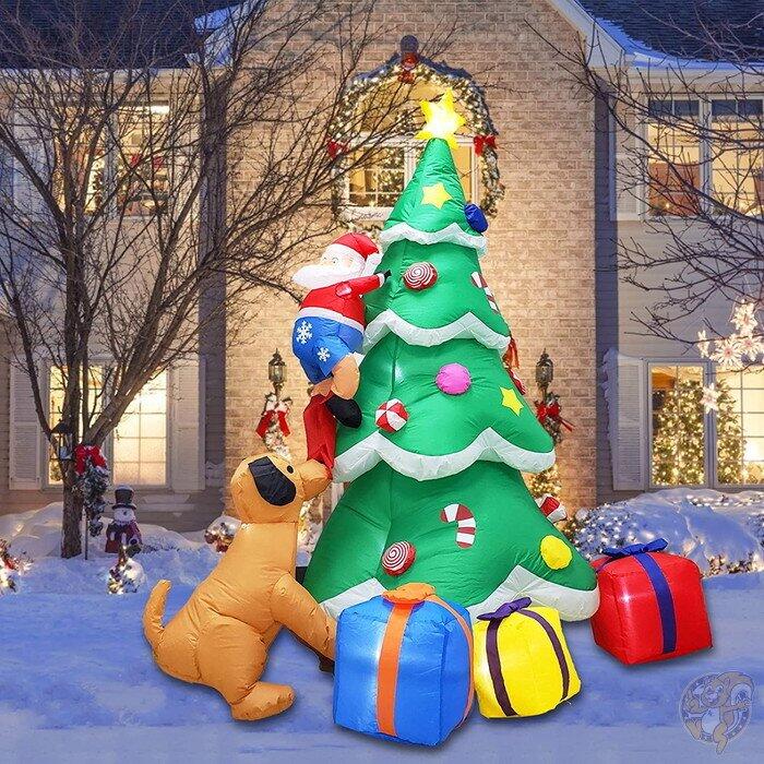 Poptrend インフレータブル クリスマス デコレーション 7ft(2.1m) サンタ クリスマスツリー 犬 プレゼント サンタクロース 星 カラフル 装飾 飾り イルミネーション 飾り付け アメリカ輸入品 送料無料