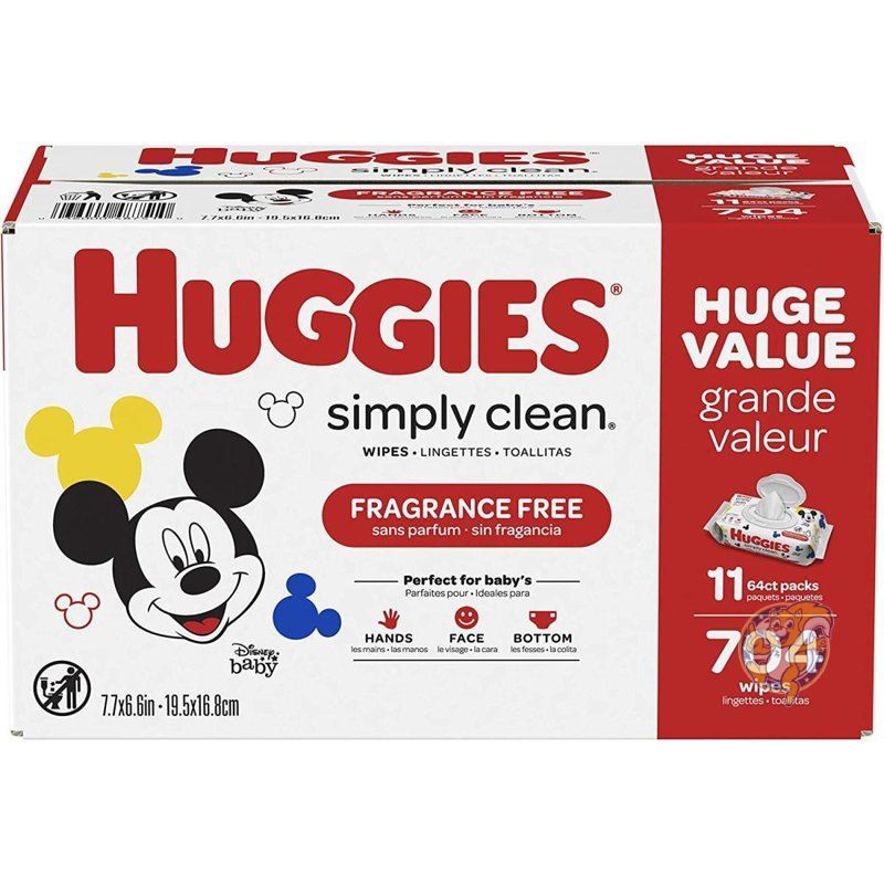 【クーポン配信中】ハギーズ ベビーワイプ HUGGIES クリーン無香料 低刺激性 ディスニーデザイン 11パック　おしりふき　からだ拭き　アメリカ輸入品 送料無料