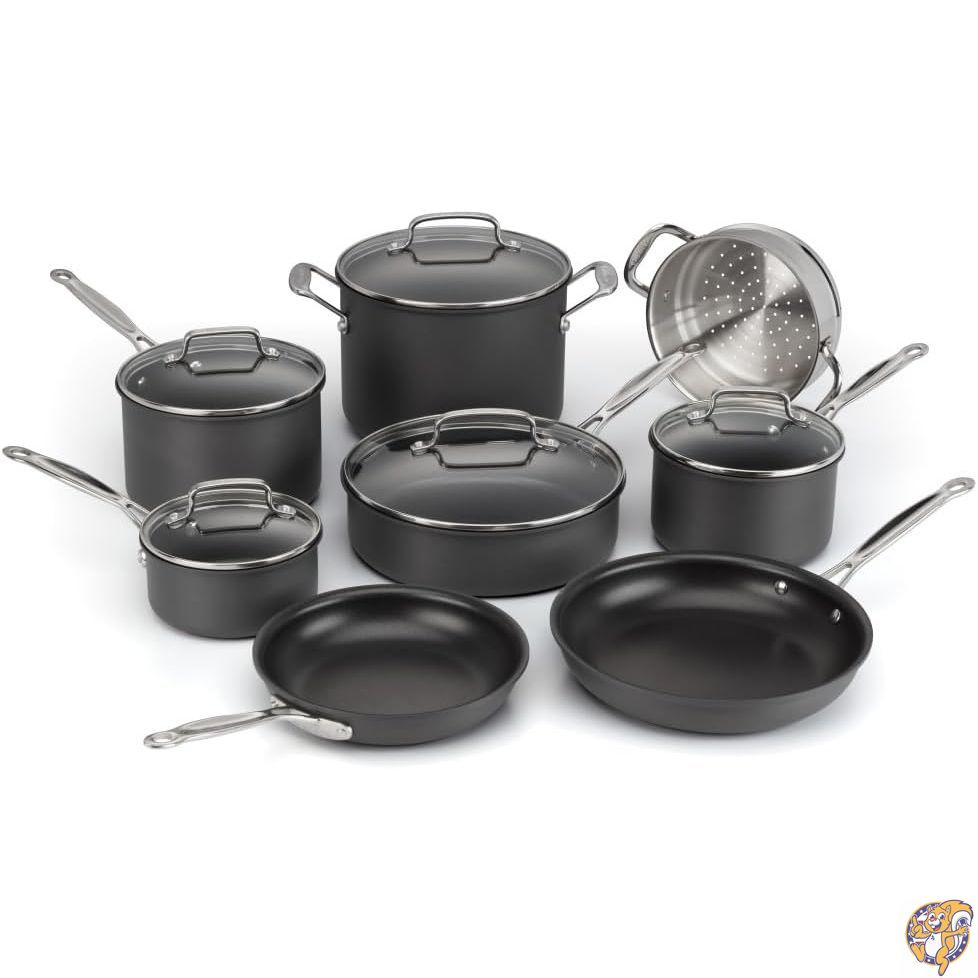 【クーポン配信中】Chef's Classic Nonstick Hard Anodized Cookware 13 Piece Set, 66-13,Black