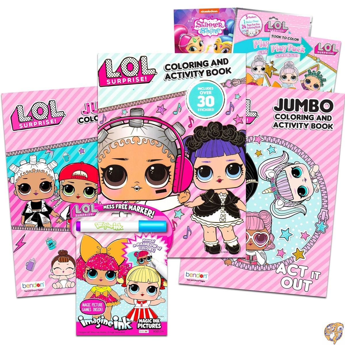 【クーポン配信中】L O Dolls 塗り絵&アクティビティブックセット 女の子 子供 幼児 ~ 6パックバンドル~ LOLぬりえブック3冊 散らからないゲームブック1冊 プレイパック ステッカー タトゥーなど (LOLパーティー用品)