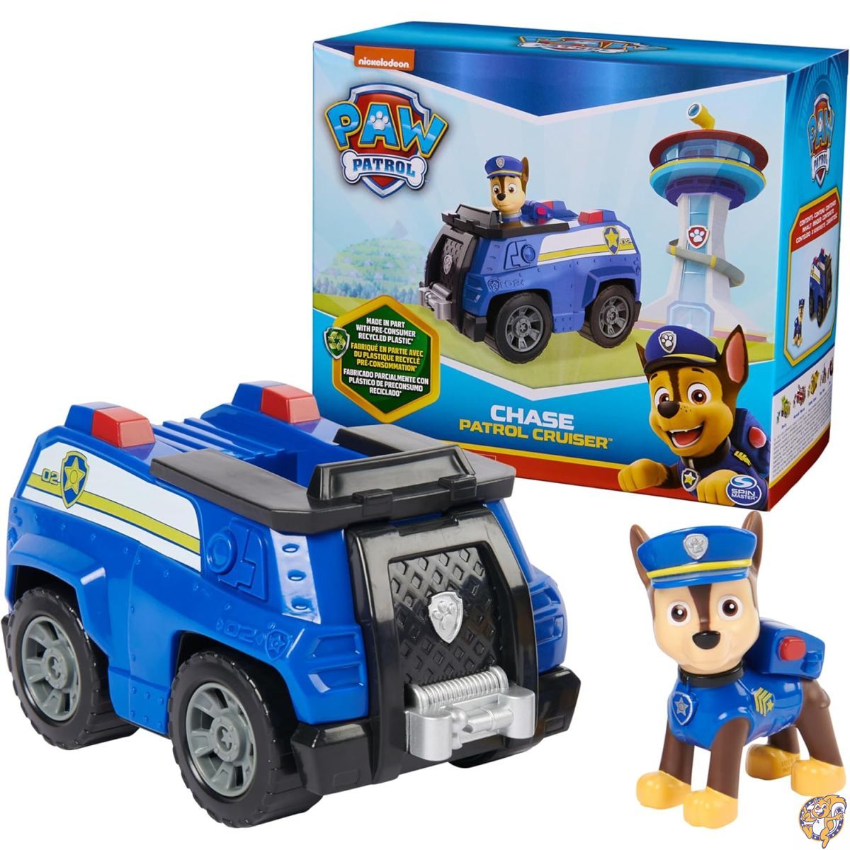 【クーポン配信中】Paw Patrol チェイスのパトロールクルーザー 収集可能なアクションフィギュア付きおもちゃの車 サステナブルマインドキッズおもちゃ 男の子&女の子