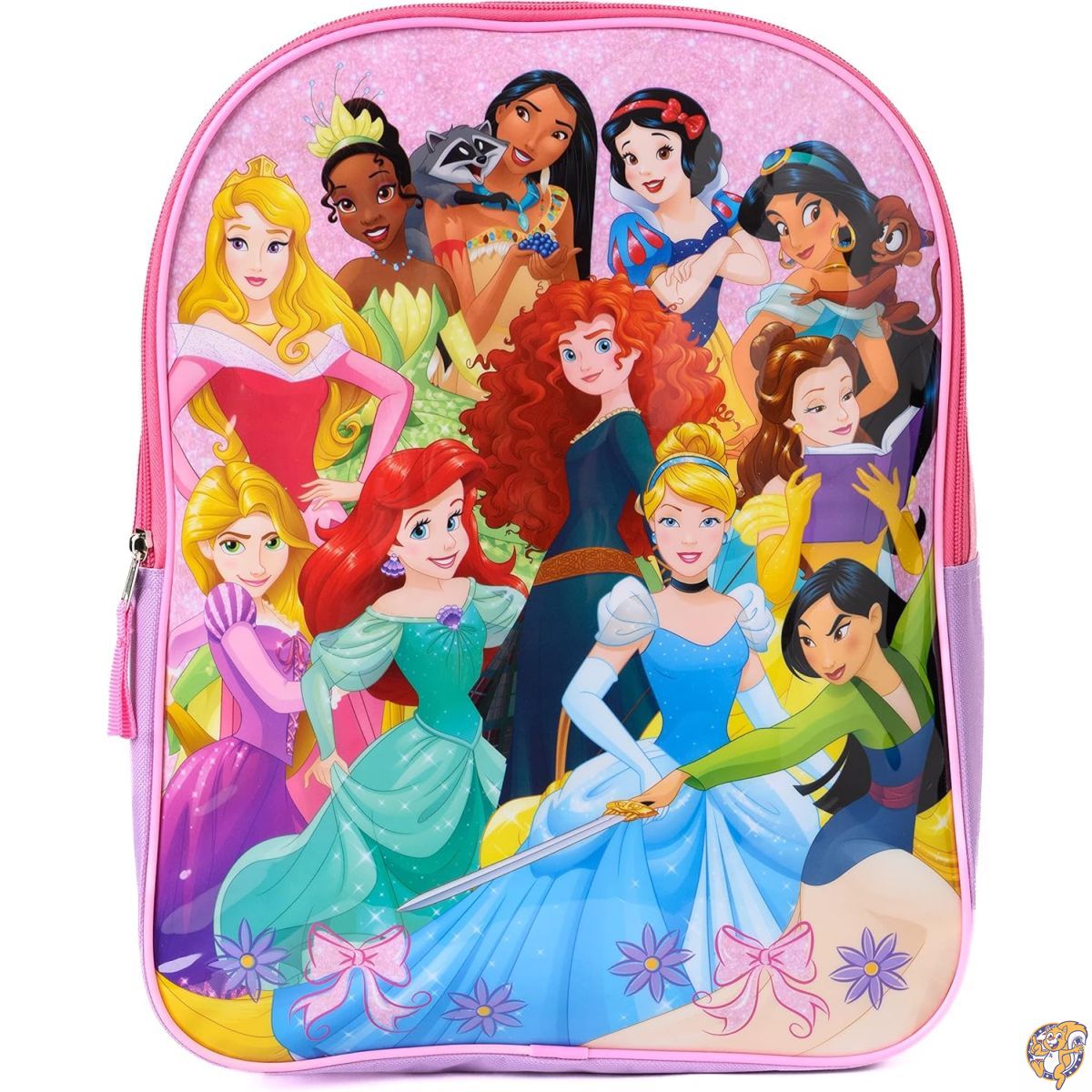 ディズニー 15インチ バックパック ガールズ プリンセス ベル アリエル ジャスミン ティアナ ムーラン ラプンツェル ピンク, 15