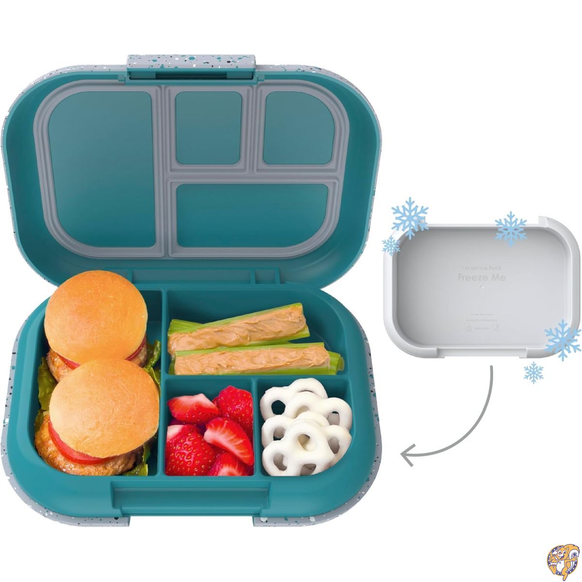 Bentgo Kids Chill Lunch Box - Confetti Designed Leak-Proof Bento & Removable Ice Pack 4 Compartments, Microwave Dishwasher Safe, Patented, (Confetti Edition Truly Teal)｜パームスアメリカ
