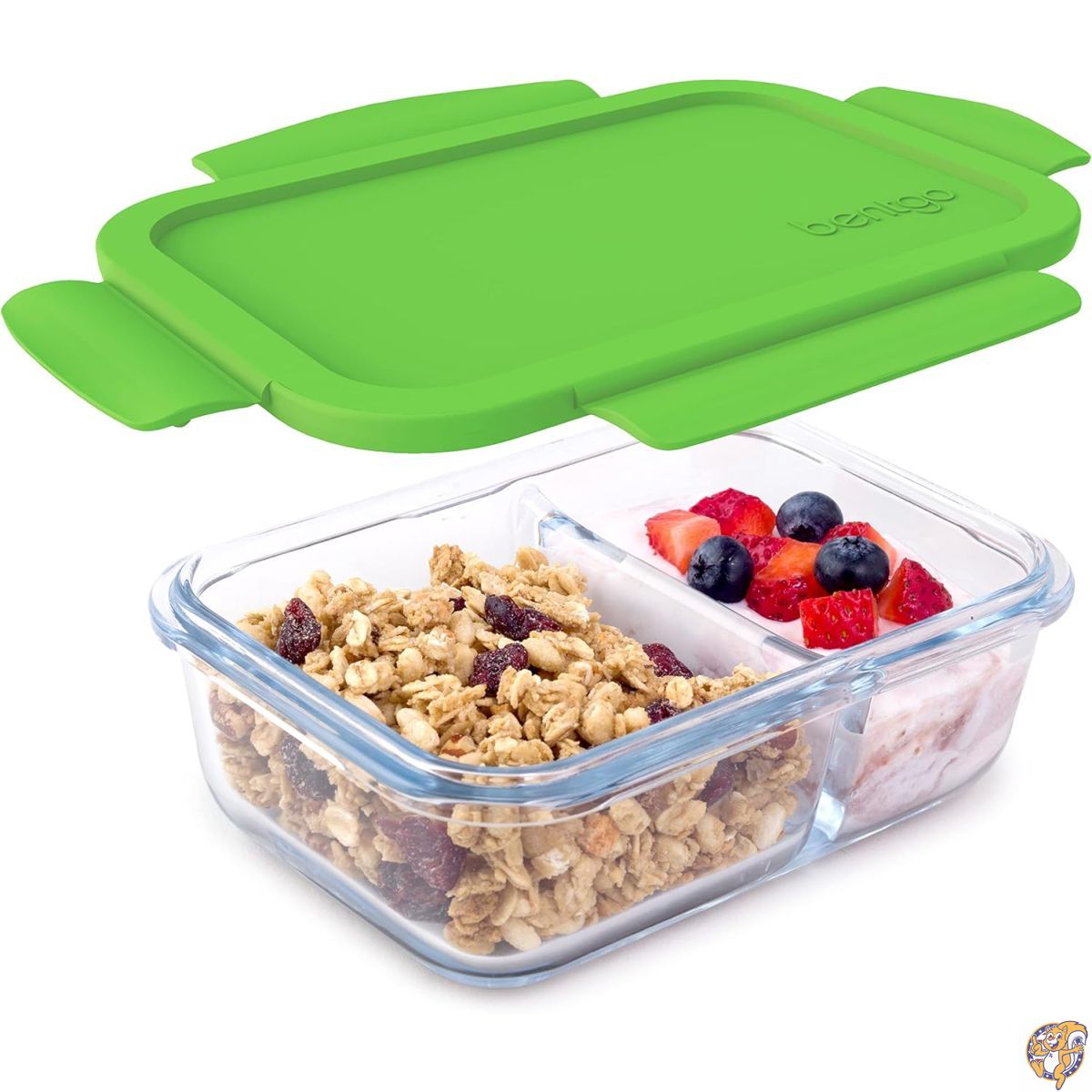 Bentgo Glass Snack - 2つのコンパートメントのある弁当箱スタイルガラス製食品保存容器、スナックや軽食に | 食事準備、残り物、分量管理に最適 FDA承認 ビスフェノール-A不使用、食品に安全な素材 グリーン unknown