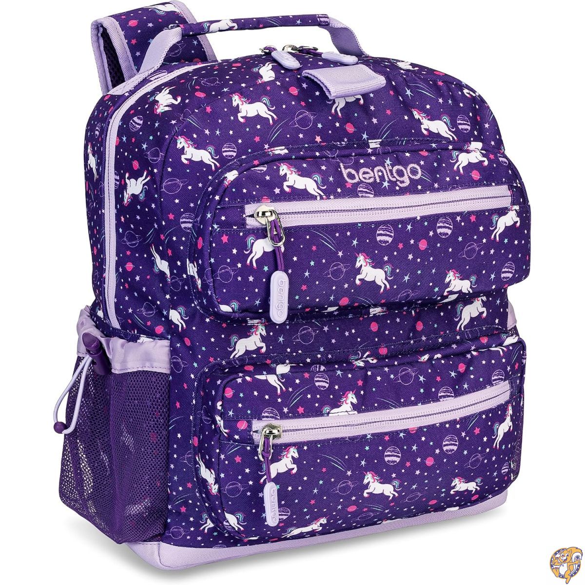 Bentgo Kids Lightweight 14 Backpack in Unique Prints for School, Travel, & Daycare - Roomy Interior, Durable Water-Resistant Fabric, Loop Lunch Bag (Unicorn)