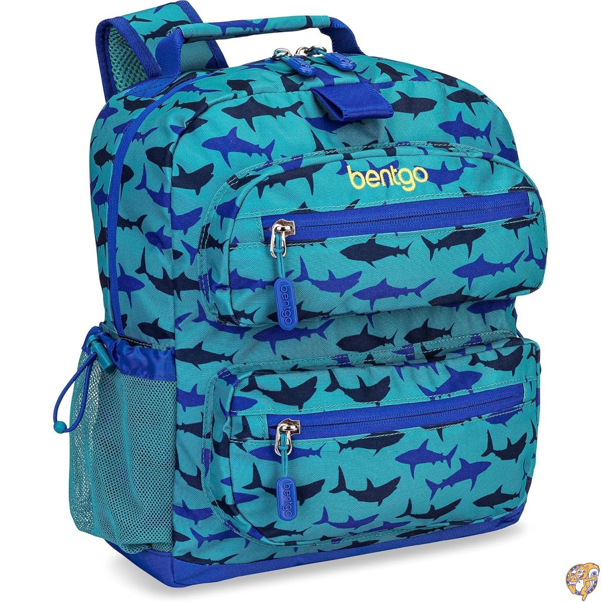Bentgo Kids Backpack - Lightweight 14 in Unique Prints for School, Travel, & Daycare Roomy Interior, Durable Water-Resistant Fabric, Loop Lunch Bag (Shark)