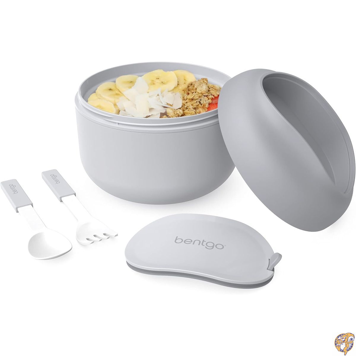 Bentgo Bowl - Insulated Leak-Resistant with Snack Compartment, Collapsible Utensils and Improved Easy-Grip Design for On-the-Go Holds Soup, Rice, Cereal & More BPA-Free, 21.2 oz (Gray)