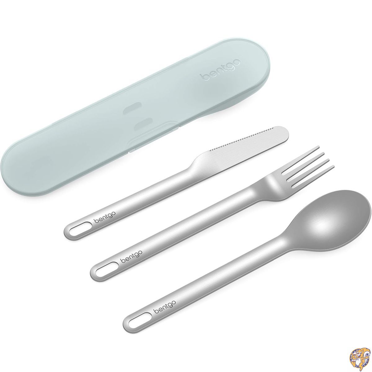Bentgo&reg; Juego de utensilios viaje acero inoxidable - cubiertos reutilizables 3 piezas con funda transporte, premium alta calidad, sin BPA, ecol&oacute;gico, ideal para viajes, camping y uso en la oficina (Aqua)