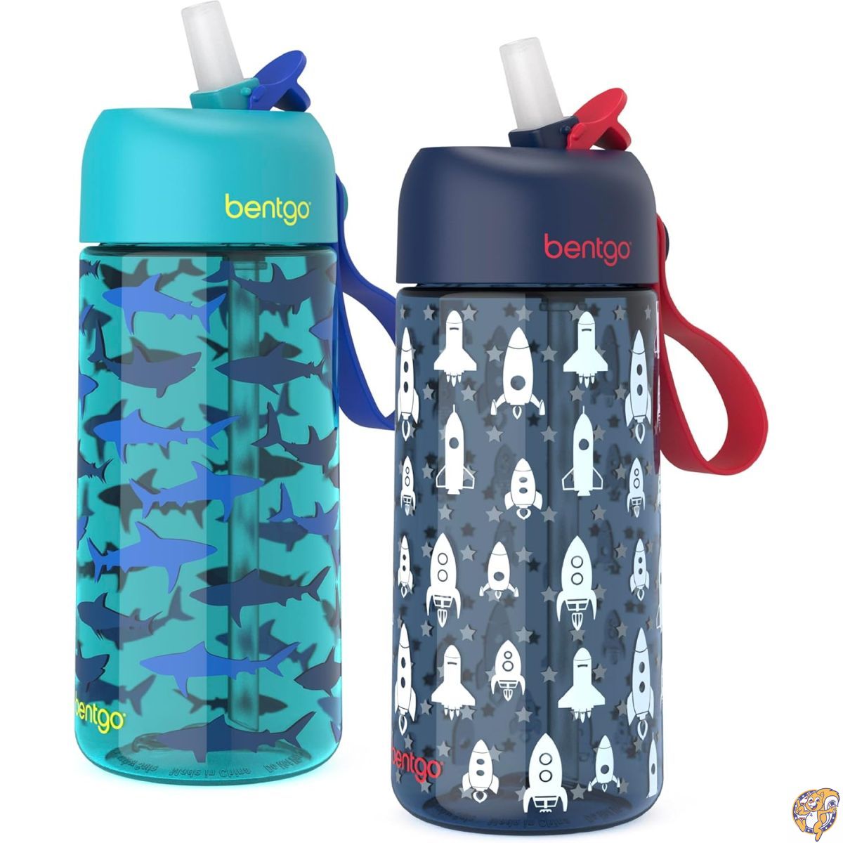 【クーポン配信中】Bentgo Kids Water Bottle 2-Pack - New, Improved 2023 Leak-Proof BPA-Free 15 oz Cups for Toddlers & Children Flip-Up Safe-Sip Straw School, Sports, Daycare, Camp (Rocket/Shark)｜パームスアメリカ