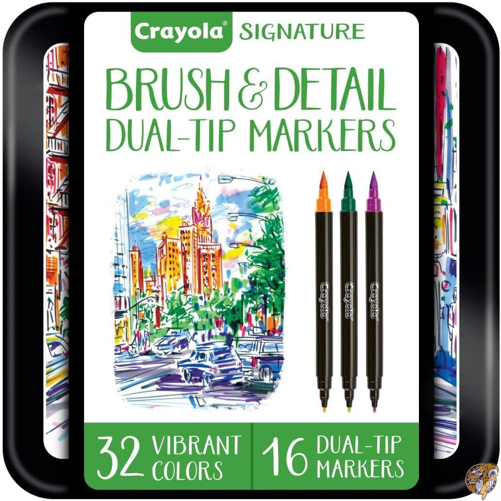 Crayola (クレイヨーラ) 筆&極細 デュアチップマーカー 子供用 自宅でのアクティビティ 32色 16本