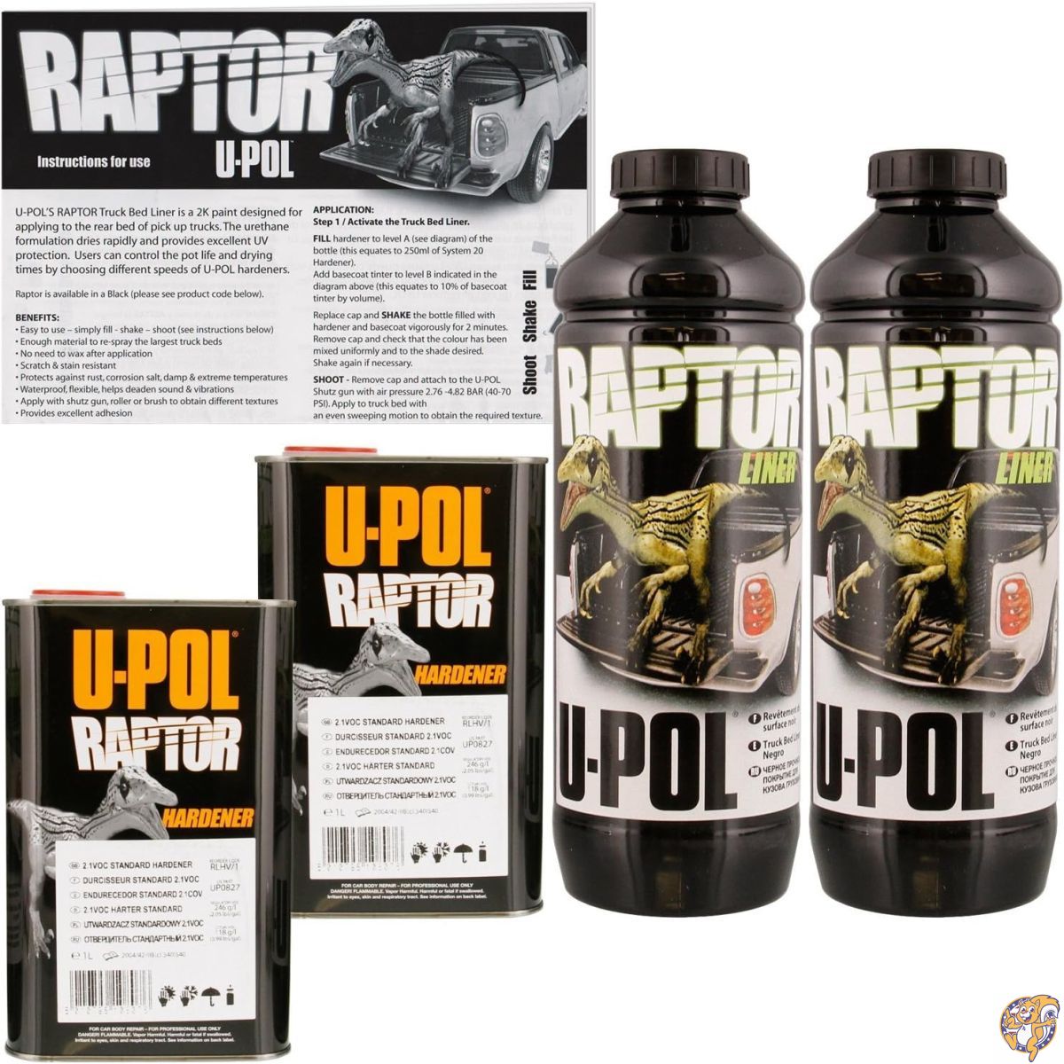 【20日最大4000円クーポン】(ユーポル) U-Pol Raptor トラックベッドライナー&テクスチャコーティング ブラックウレタン スプレー式 2リットル|パームスアメリカ