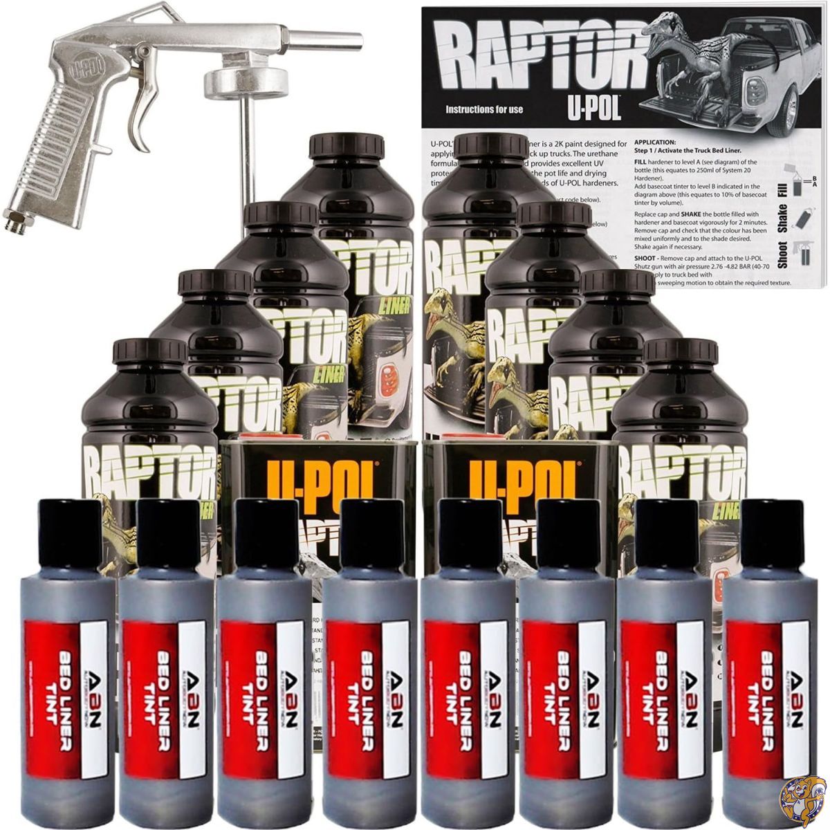 U-POL Raptor チャコールメタリックウレタンスプレー トラックの荷台用ライナーキット 無料のスプレーガン付き 8リットル