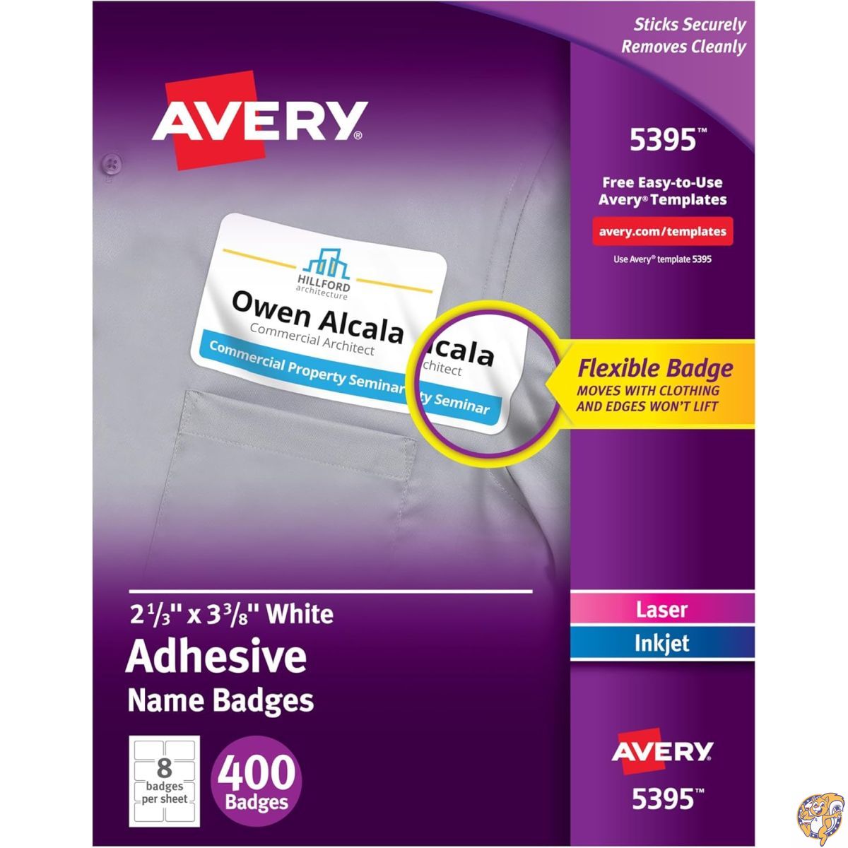 【クーポン配信中】Flexible Self-Adhesive Laser/Inkjet Name Badge Labels, 2-1/3 x 3-3/8, WE, 400/Bx (並行輸入品)
