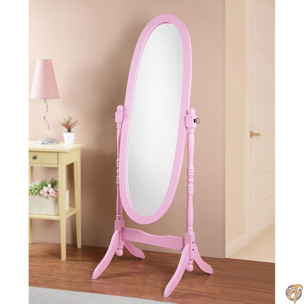 【クーポン配信中】Roundhill Furniture クイーン アナスタイル フロアシェバルミラー ピンク|パームスアメリカ
