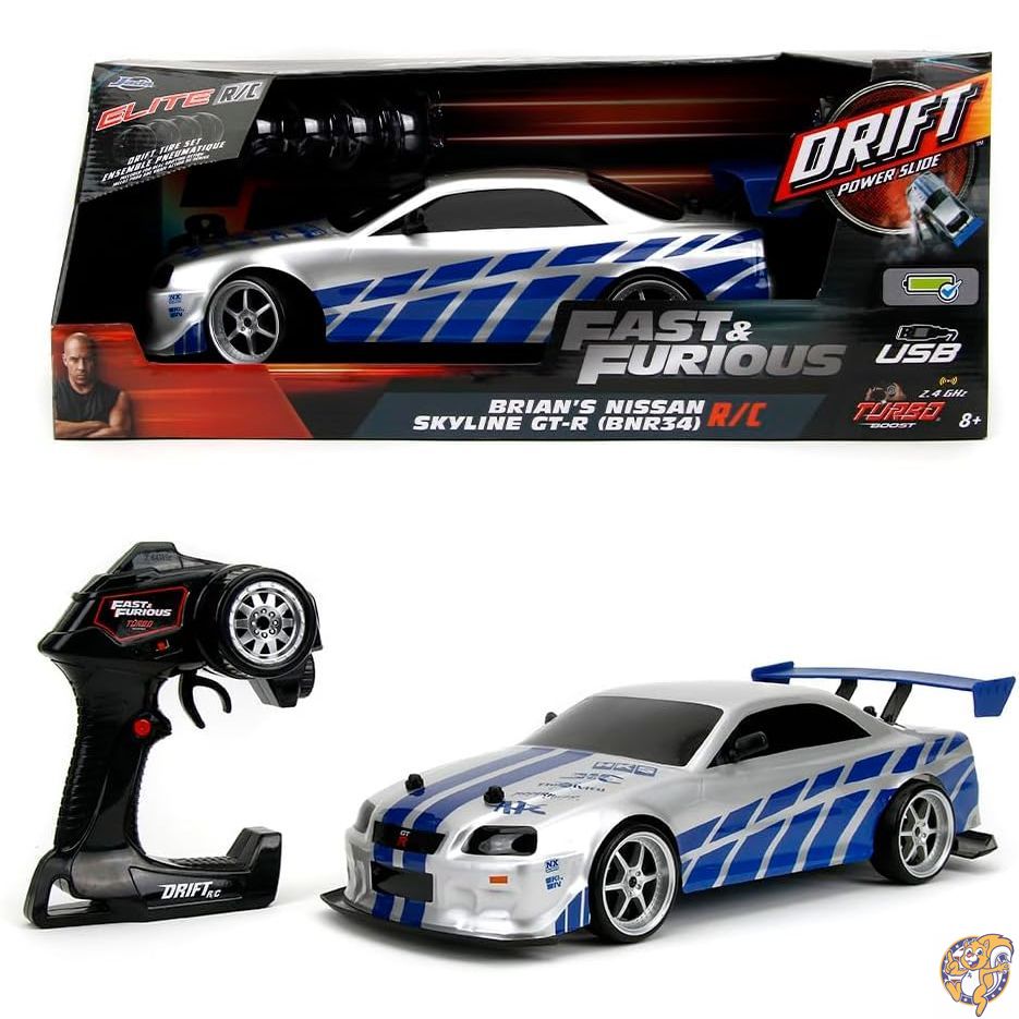 【20日最大4000円クーポン】Jada 99701 Toys Fast & Furious Brian's Nissan Skyline GT-R (BN34) Drift Power Slide RC Radio Remote Control Toy Race Car with Extra Tires, 1:10 Scale, Silver/Blue 141［並行輸入］｜パームスアメリカ