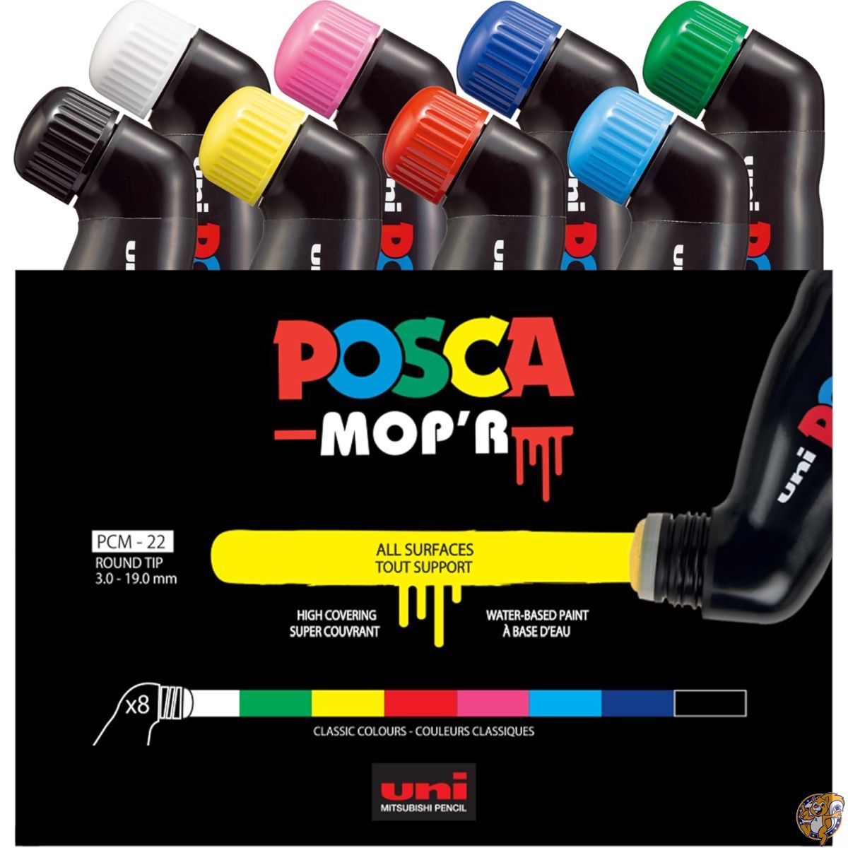 【クーポン配信中】posca uni MOP'R 水性ペイントマーカー 丸形 (3.0~19.0mm) アソートカラー 8本パック PCM-22