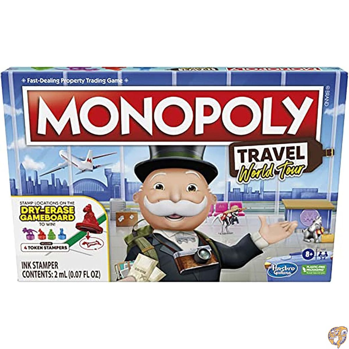 Monopoly Travel World Tour Board Game for Families and Kids Ages 8+, with Token Stampers Dry-Erase Gameboard, Buy Destinations