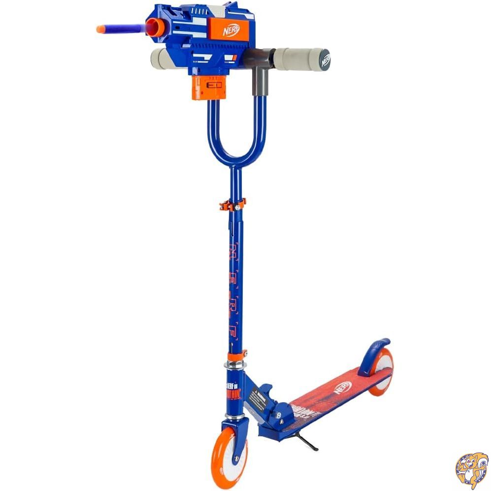 【クーポン配信中】NERF (ナーフ) キックスクーター 子供用 デュアルバレルブラスター 最大40フィート 最大150ポンドまで耐える リアブレーキ 頑丈なスチールフレーム 幅広表面テクスチャ成形デッキ アウトドアアクティビティ 男の子/女の子向け