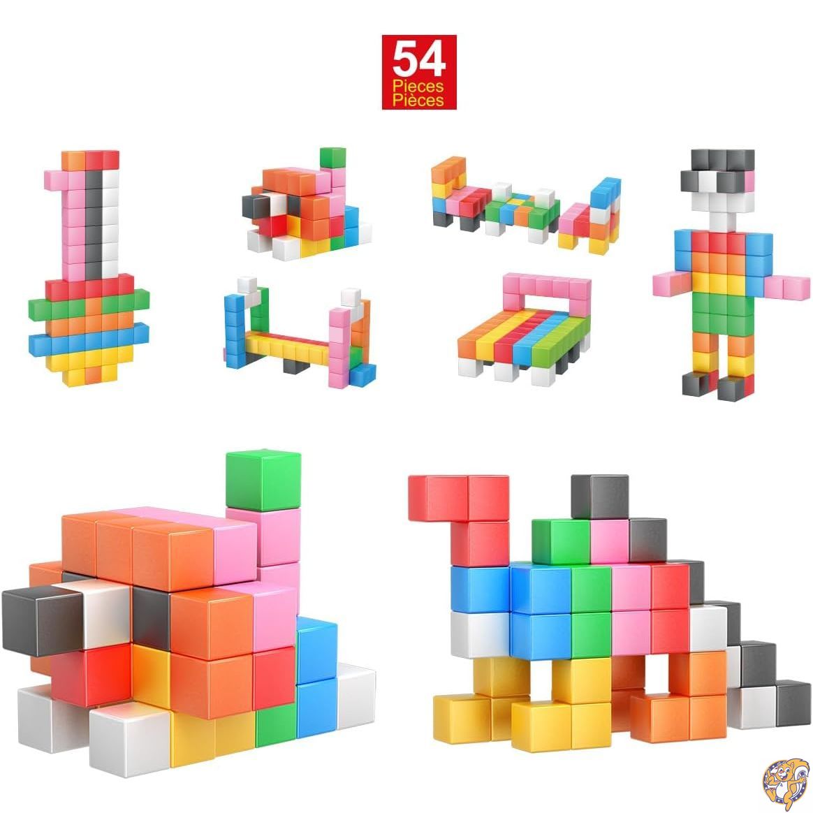 【クーポン配信中】マグネットキューブビルディングブロック 54ピース 1.2インチ 3cm マグネットキューブ おもちゃ 建物 知育玩具 アイデアブックレット付き 学校 子供 男の子 女の子 幼児 PicassoTiles PMC301
