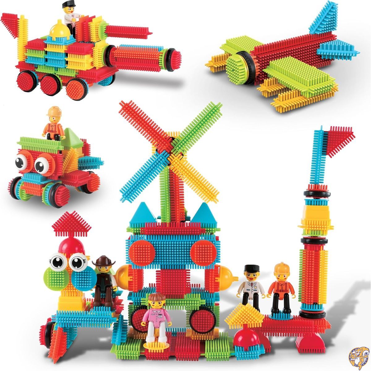 Picasso Toys 116pc Hedgehog Construction Building Blocks Toy Set Interlock Tiles with Idea Book, 4 Action Figure Characters, Decorative Eyes STEM Learning Kit Playset for Boys Girls 6 and Up PTB116