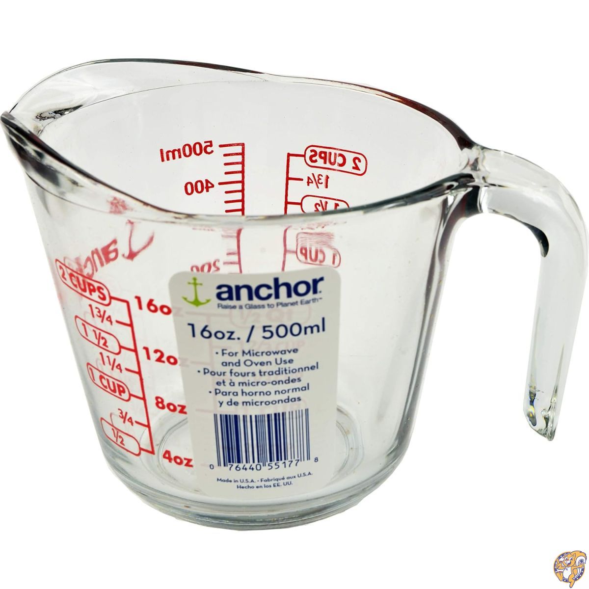 【クーポン配信中】Anchor Hocking 2カップ(16オンス)ガラス計量カップ、透明ガラスと赤い文字(Anc-9439)