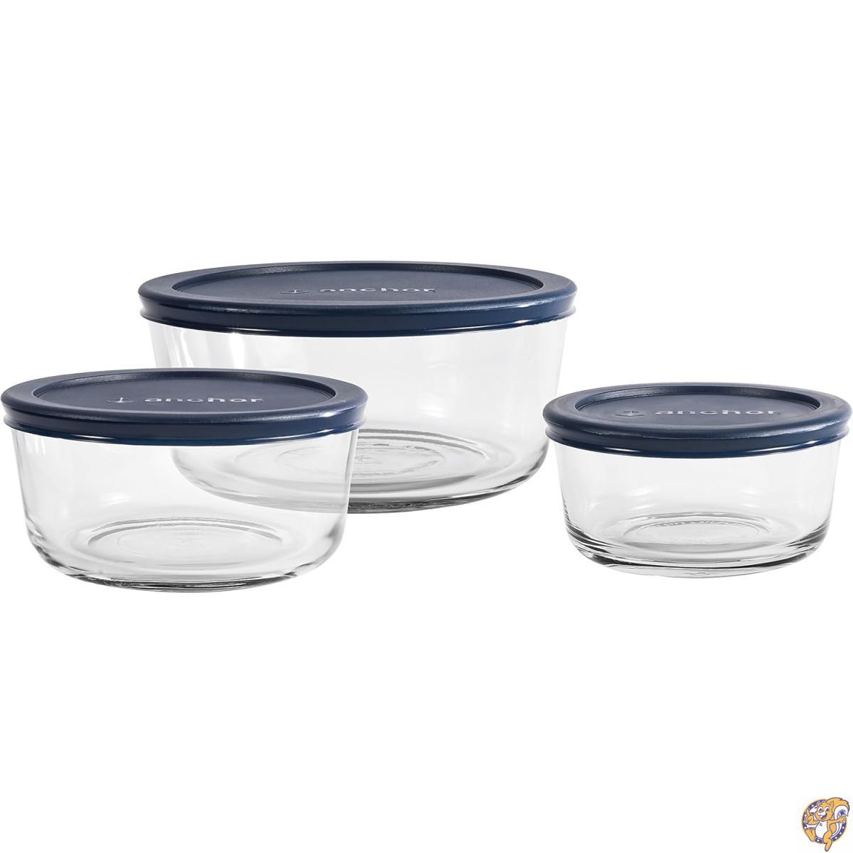 【クーポン配信中】Anchor Hocking 6-Piece Round Food Storage Containers with Blue Plastic Lids by