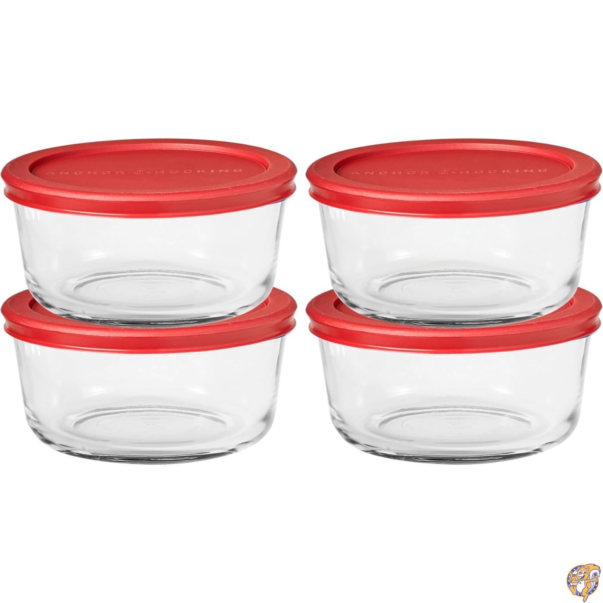 【クーポン配信中】Anchor Hocking SnugFitTM 丸型食品保存容器 蓋付き (4点、4カップ、レッド、オーブン対応)