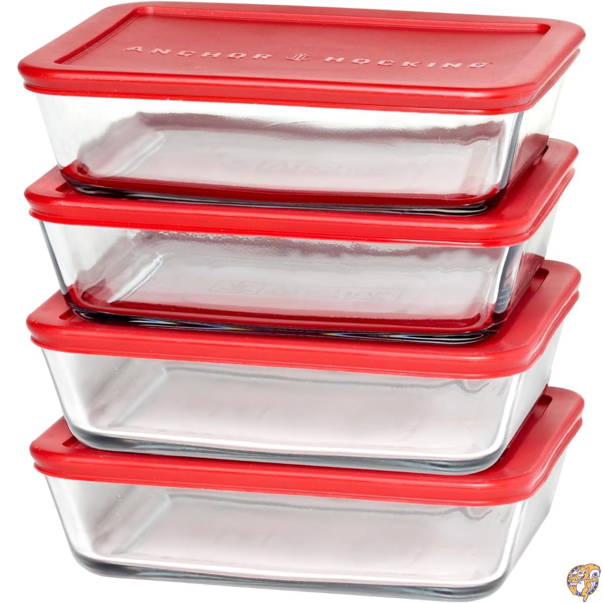 【クーポン配信中】Anchor Hocking SnugFitTM 長方形食品保存容器 蓋付き (4点、6カップ、レッド、オーブン対応)