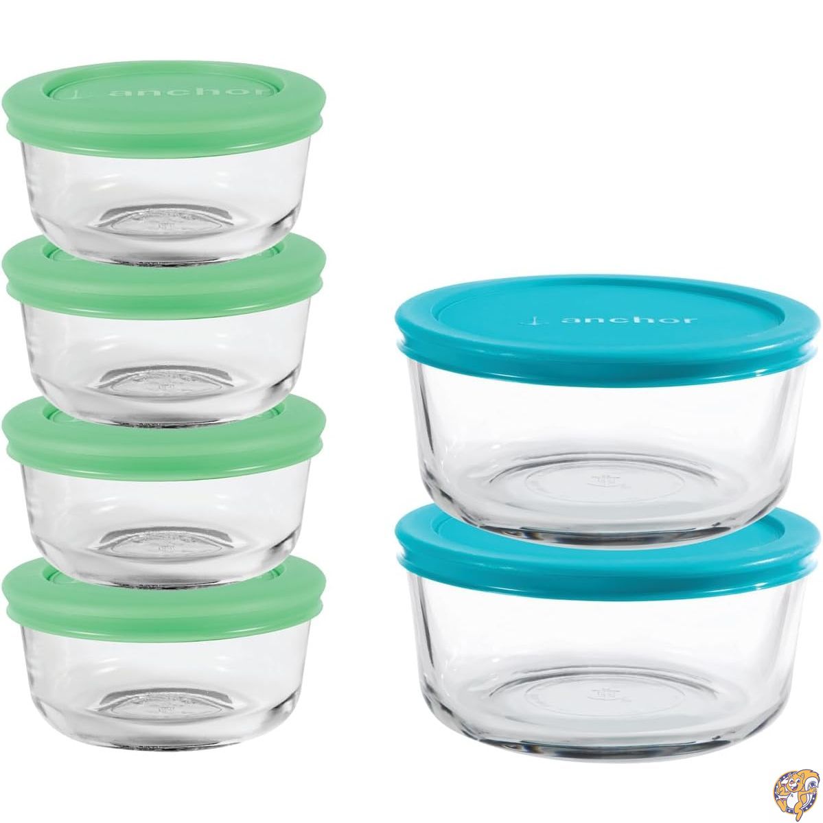 【クーポン配信中】Anchor Hocking ガラス保存容器 蓋付き 12個 ガラス食品保存容器 6個 & ミックスブルーSnugFit蓋6個