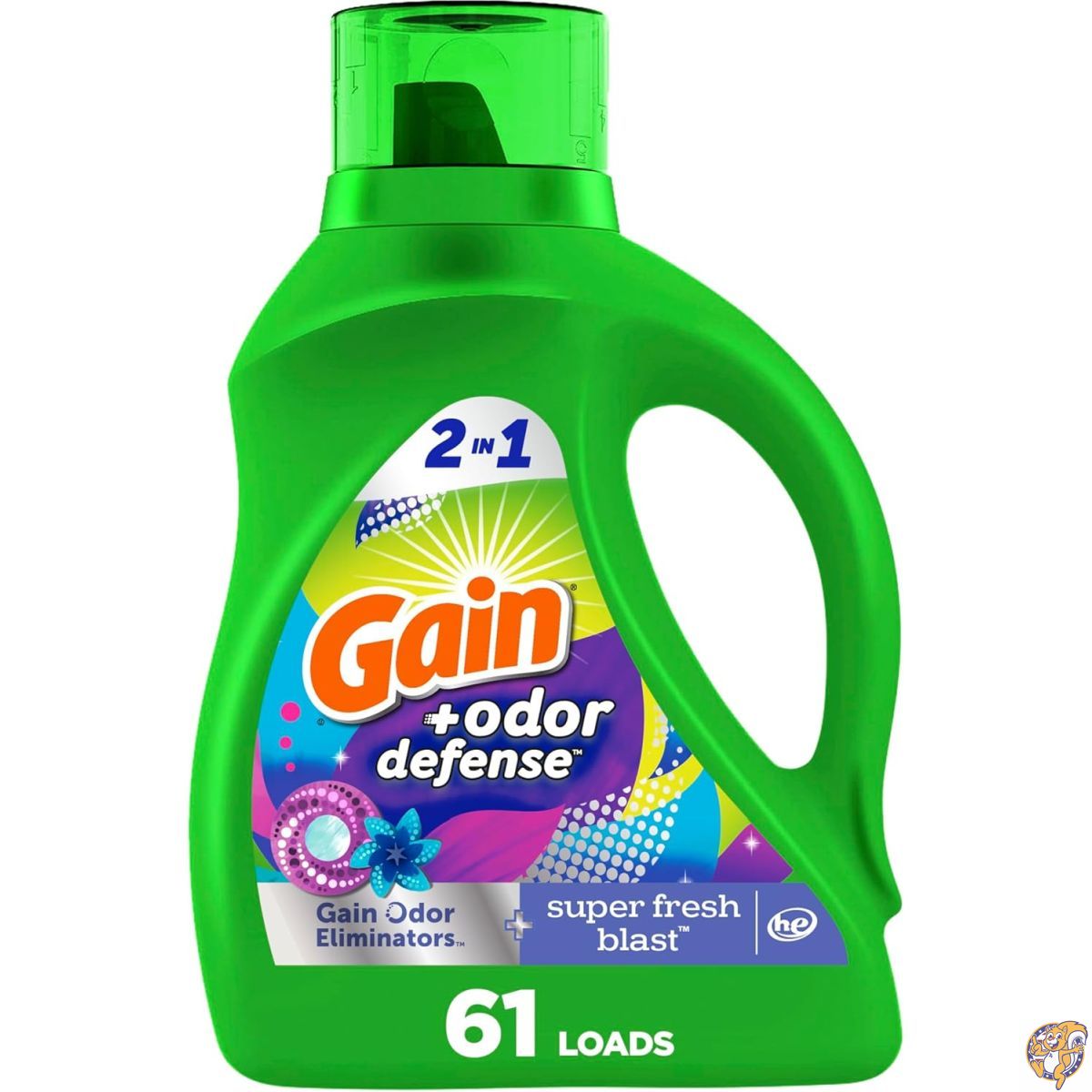 Gain（ゲイン）オドアーディフェンス 液体洗濯洗剤 スーパーフレッシュブラストの香り 88 fl oz（約2.6L） 約61回分 2-in-1 強力消臭 液体せっけん HEドラム式対応