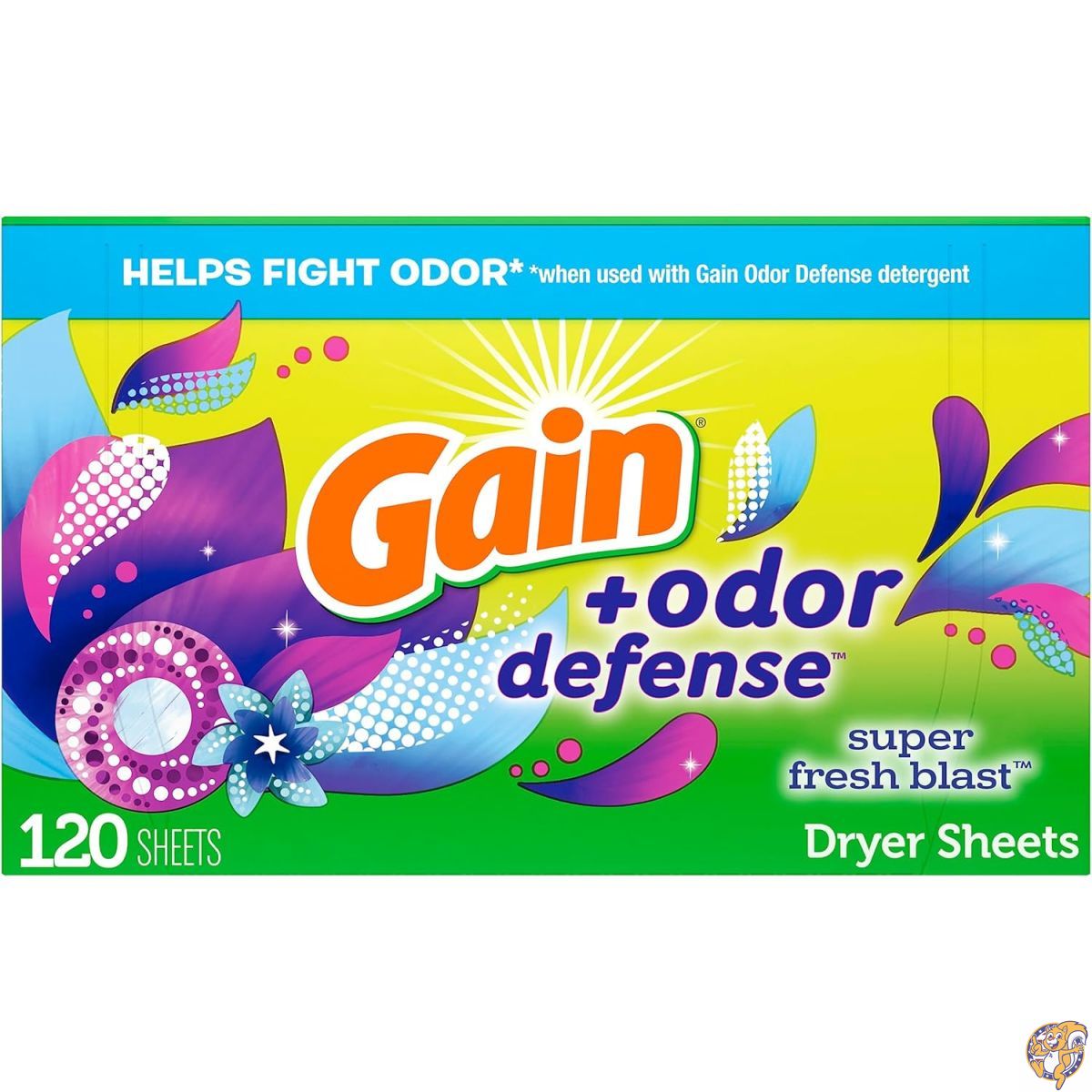 【ポイント2倍!15日】Gain(ゲイン)ドライヤーシート プラス オードディフェンス、スーパーフレッシュブラストの香り、120枚入、静電気・ニオイ防止 柔軟剤シート