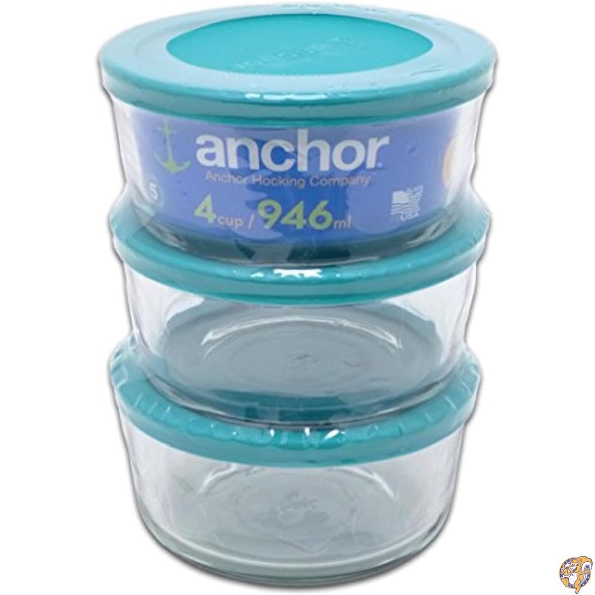 【クーポン配信中】Anchor Hocking 6点 4カップ ラウンドガラス ストレージセット ティール|パームスアメリカ