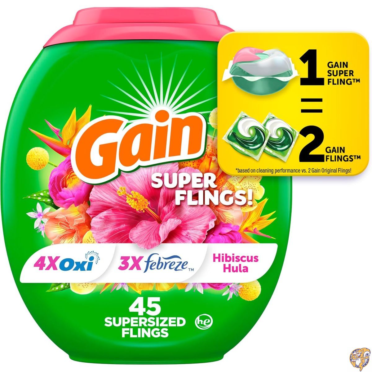 Gain Super Flings 洗濯洗剤 ジェルボール 45個入 | ハイビスカスフラの香り 驚きの洗浄力とプレミアムな香りが長続き